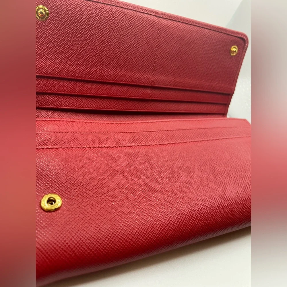 Prada - Saffiano Leather | Double Snap Long Wallet - Red | Gold Hardware - $1020 - Picture 5 of 16